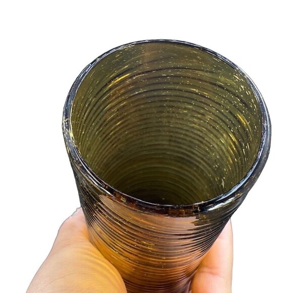 Egyptian Dark Smokey Amber Glass Tumbler Drinking Glasses Set 2 Hand Blown Glass - Picture 8 of 9